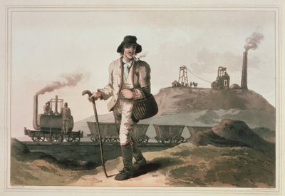 Locomotora Blenkinsop en la mina de Middleton cerca de Leeds, grabado por Robert y Daniel Havell, 1814 de George Walker