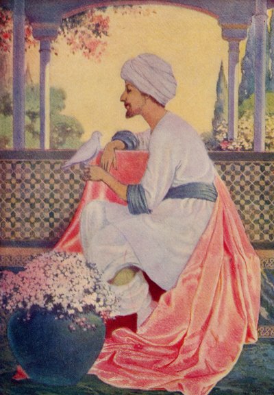"Ve, pájaro feliz, ve", dijo él", ilustración de "Leyendas de la Alhambra" de Washington Irving (1783-1859) publicada por Lippincott de George Washington Hood