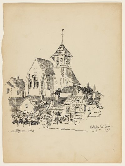 Iglesia en Montigny-Sur-Loing, Francia, Boceto de Viaje de George Washington Maher