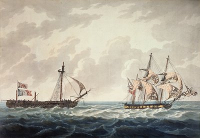 El Sloop de Su Majestad, Bonne Citoyenne, remolcando la fragata francesa, La Furieuse, después de la acción del 6 de julio de 1809, grabado por R y D Havell, publicado por Robert Cribb en 1810 de George Webster