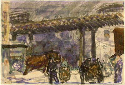 Un día de invierno - Bajo el elevado cerca del Puente de Brooklyn de George Wesley Bellows