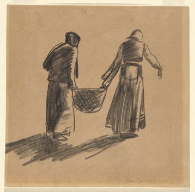 Mujer con Cesta, y portada con instrucciones de impresión de George Wesley Bellows