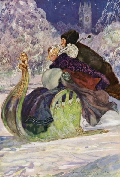 Un trineo de empuje antiguo, Frisia (litografía en color) de George Wharton Edwards
