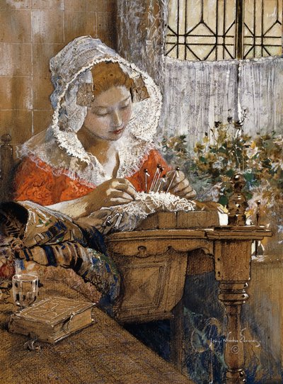 La encajera flamenca, c.1925 (gouache, pastel y lápiz sobre papel marrón) de George Wharton Edwards