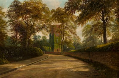 La torre de la iglesia de Santa María y Santa Margarita, Castle Bromwich, Warwickshire, c.1886-1949 (óleo sobre lienzo) de George Willis Pryce