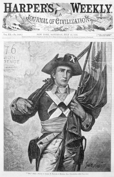 Soldado continental sosteniendo un mosquete, portada de 