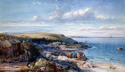 Un pueblo pesquero de Mounts Bay (Mousehole) 1860 de George Wolfe