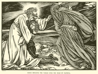 Moisés rompiendo las tablas sobre la cabeza de Fiel de George Woolliscroft Rhead