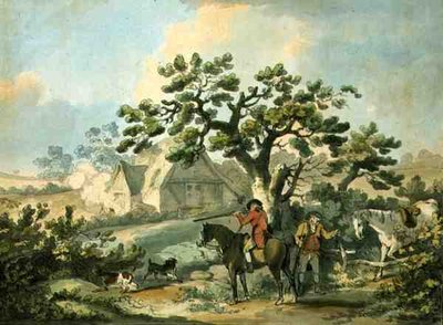 Caza de perdices, grabado por Thomas Rowlandson (1756-1827), pub. por J. Harris, 1789 (grabado coloreado) de George after Morland