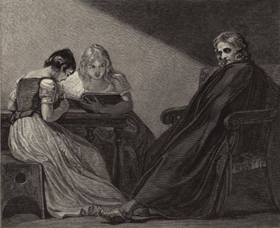 Milton dictando a sus hijas de George after Romney