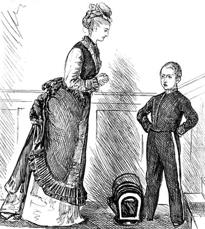 Una madre disciplinando a su hijo travieso de George du Maurier