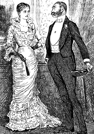 Una mujer y un caballero en ropa formal de George du Maurier