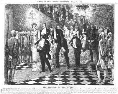 Aplicación del darwinismo en el siglo XX. Por George du Maurier, 24 de abril de 1880 (caricatura de Punch, Londres) de George du Maurier