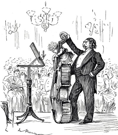 Caricatura comentando sobre prodigios musicales que parecían ser cada vez más jóvenes de George du Maurier
