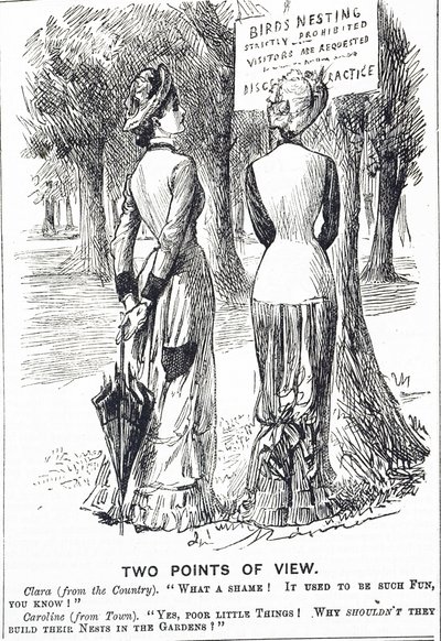 Caricatura comentando sobre la Ley de Protección de Aves de 1880 de George du Maurier