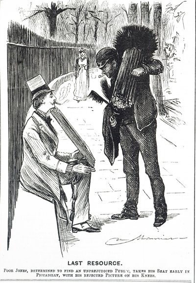 Caricatura que representa a un deshollinador y sus cepillos de George du Maurier