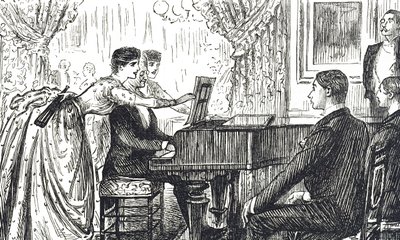 Dibujo que muestra una velada musical en casa de George du Maurier