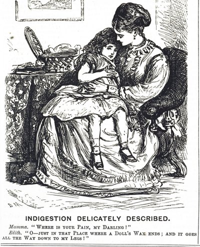 Caricatura que representa a una niña sufriendo de indigestión de George du Maurier