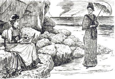 Caricatura que representa a mujeres usando gafas pince-nez de George du Maurier
