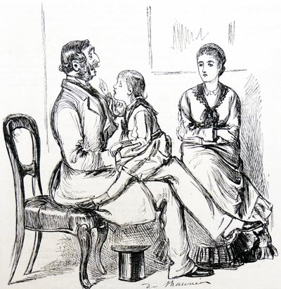 Niño fascinado por el caucho utilizado para fijar dientes postizos de George du Maurier