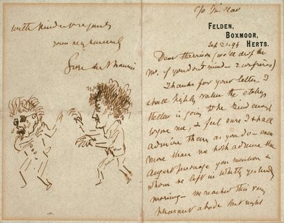 Carta con dibujo de Whistler amenazando a Du Maurier de George du Maurier