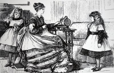 Máquina de coser en un hogar de clase media de George du Maurier