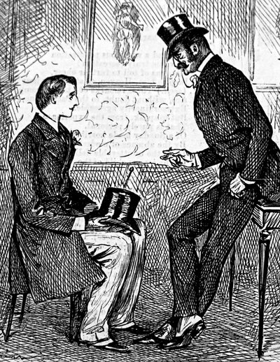 Dos caballeros fumando un cigarro y conversando después de la cena de George du Maurier