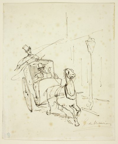 Whistler en una cabina Hansom de George du Maurier