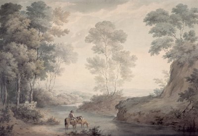 Paisaje con Río y Caballos Abrevando de George the Elder Barret