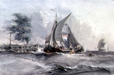 Un día ventoso: barcos en una tormenta de George the Elder Chambers