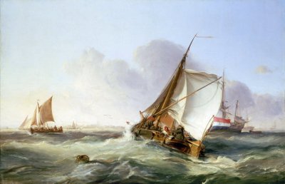 Un boeier (velero comercial holandés) al viento. Óleo sobre lienzo de George the Elder Chambers