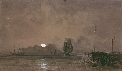 Puerto de Sunderland: Luz de luna, siglo XIX de George the Elder Chambers
