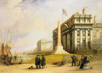 El obelisco de Bellot en el Hospital de Greenwich, Londres (Inglaterra), monumento en memoria del teniente francés Joseph René Bellot, muerto en 1853, en busca de la expedición perdida de John Franklin (1756-1847) al Ártico. de George the Elder Chambers