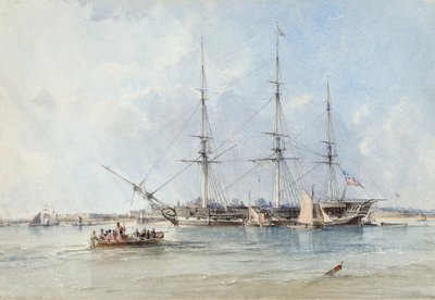 La fragata Blackwall Seringapatam anclada frente al Fuerte Tilbury de George the Elder Chambers
