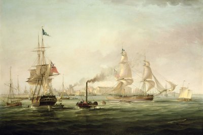 Vista del puerto de Hull con el Spartan (óleo sobre lienzo) de George the Elder Chambers