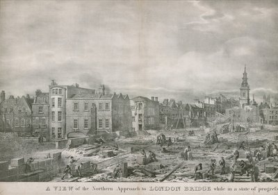Vista del enfoque norte del Puente de Londres mientras está en progreso de George the Elder Scharf
