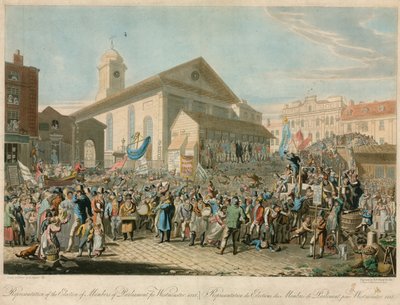 Representación de la elección de miembros del Parlamento para Westminster, 1818 de George the Elder Scharf