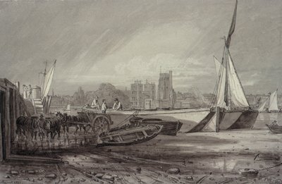 Palacio de Lambeth y iglesia desde Millbank de George the Younger Barret