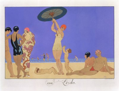 En el Lido, grabado por Henri Reidel de Georges (after) Barbier