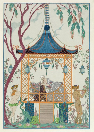 Ilustración para "Fetes Galantes" de Paul Verlaine (1844-96) publicada en 1928 (impresión en pochoir) de Georges (after) Barbier