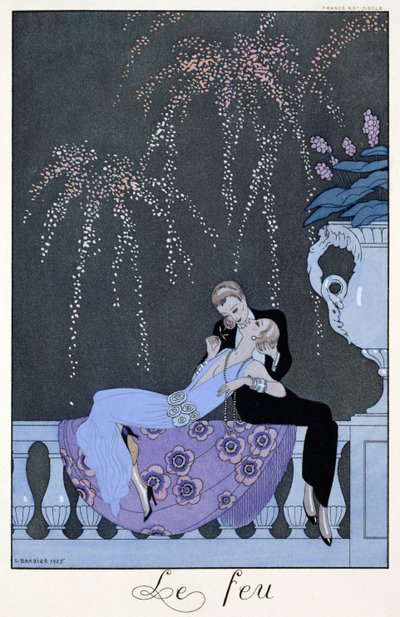 El fuego, ilustración para "Fetes Galantes" de Paul Verlaine (1844-96) 1924 (impresión en pochoir) de Georges (after) Barbier