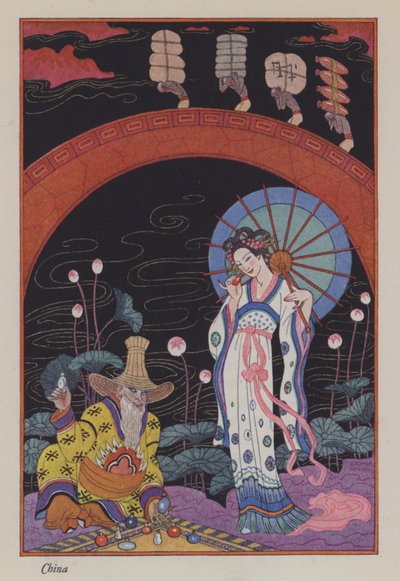 El Romance del Perfume: China (litografía en color) de Georges (after) Barbier
