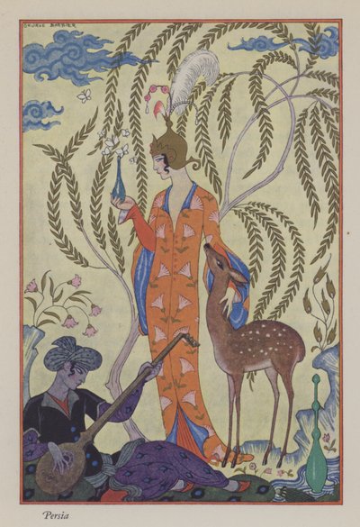 El Romance del Perfume: Persia (litografía en color) de Georges (after) Barbier