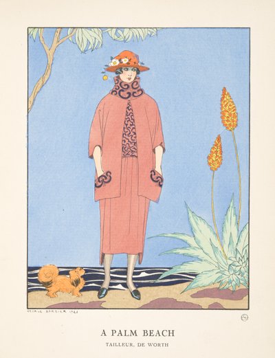 Una playa de palmeras, de una colección de platos de moda de Georges Barbier