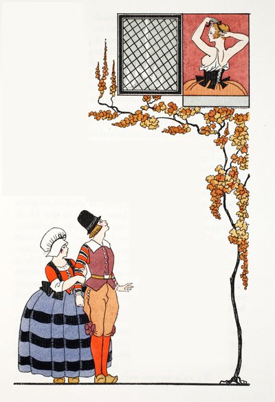 Admiración desde lejos (pochoir print) de Georges Barbier