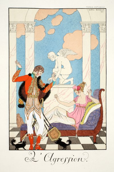 Agresión, de "Falbalas & Fanfreluches, Almanach des Modes Présentes, Passes et Futures". de Georges Barbier