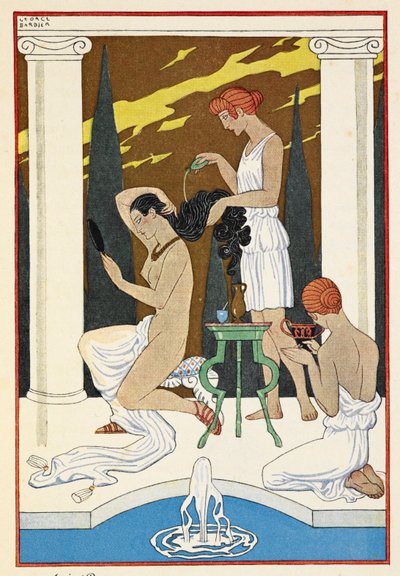 La antigua Roma. Un personaje al que le lavan el pelo los sirvientes. de Georges Barbier