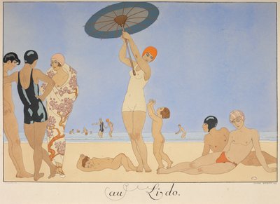 Au lido. Gente en una playa. de Georges Barbier