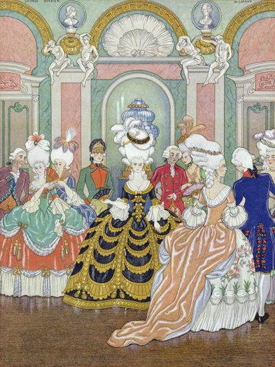 Escena de salón de baile, ilustración de "Les Liaisons Dangereuses" de Pierre Choderlos de Laclos (1741-1803) 1930 (impresión en pochoir) de Georges Barbier