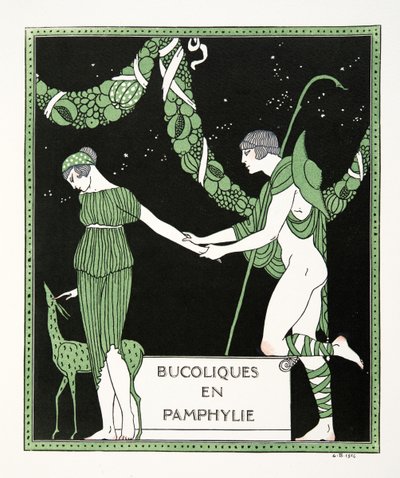 Bucoloques en Pamphylie, ilustración de Les Chansons de Bilitis, de Pierre Louys, pub. 1922 (impresión en plantilla) de Georges Barbier